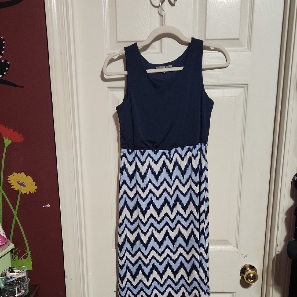 Navy and White Chevron Maxi Dress